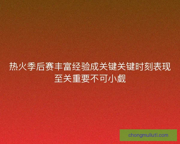 热火季后赛丰富经验成关键关键时刻表现至关重要不可小觑