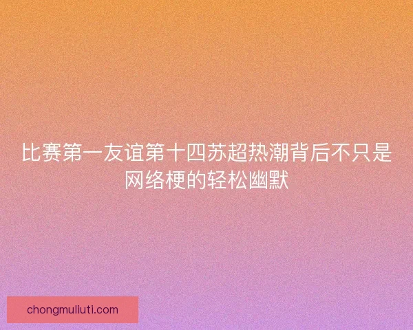 比赛第一友谊第十四苏超热潮背后不只是网络梗的轻松幽默