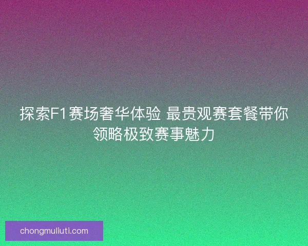 探索F1赛场奢华体验 最贵观赛套餐带你领略极致赛事魅力